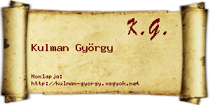 Kulman György névjegykártya